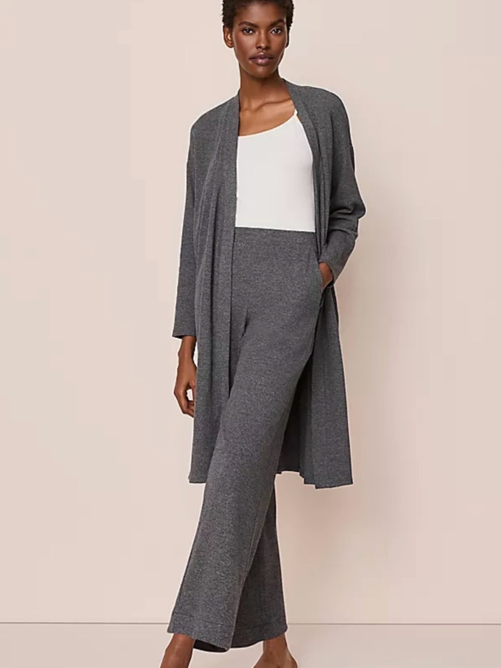 NEW!! Ann Taylor Dark Heather Gray Knit Open Cardigan size Large